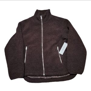 Women’s Calvin Klein Sherpa Zip-Up Jacket Brown, Size M Medium NWT